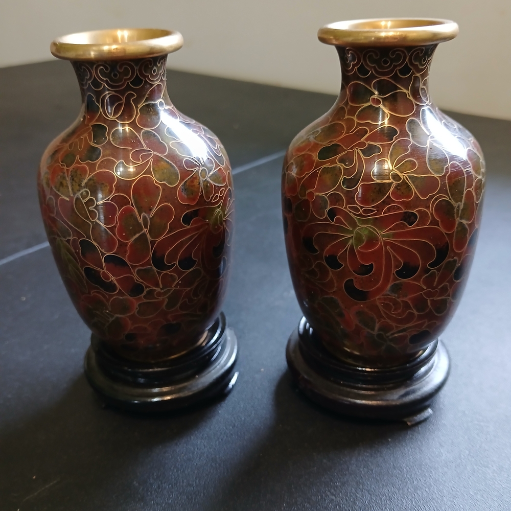 Elegant Cloisonné Vases with Floral Design